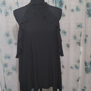 Black cold shoulder mock neck blouse